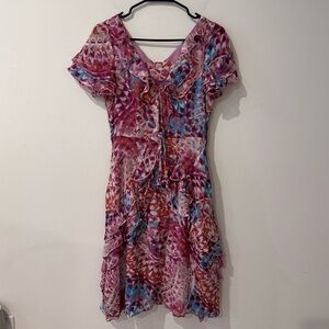 Sundance Vivian silk chiffon romantic ruffle pink blue dress size 4